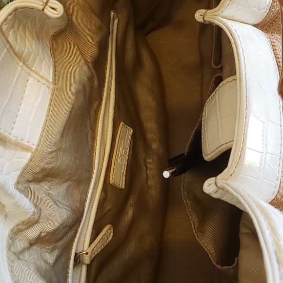 LOFT Woven and Off White Croc Embossed Shoulder Bag, with "Bamboo" Handle. - Picture 8 of 12